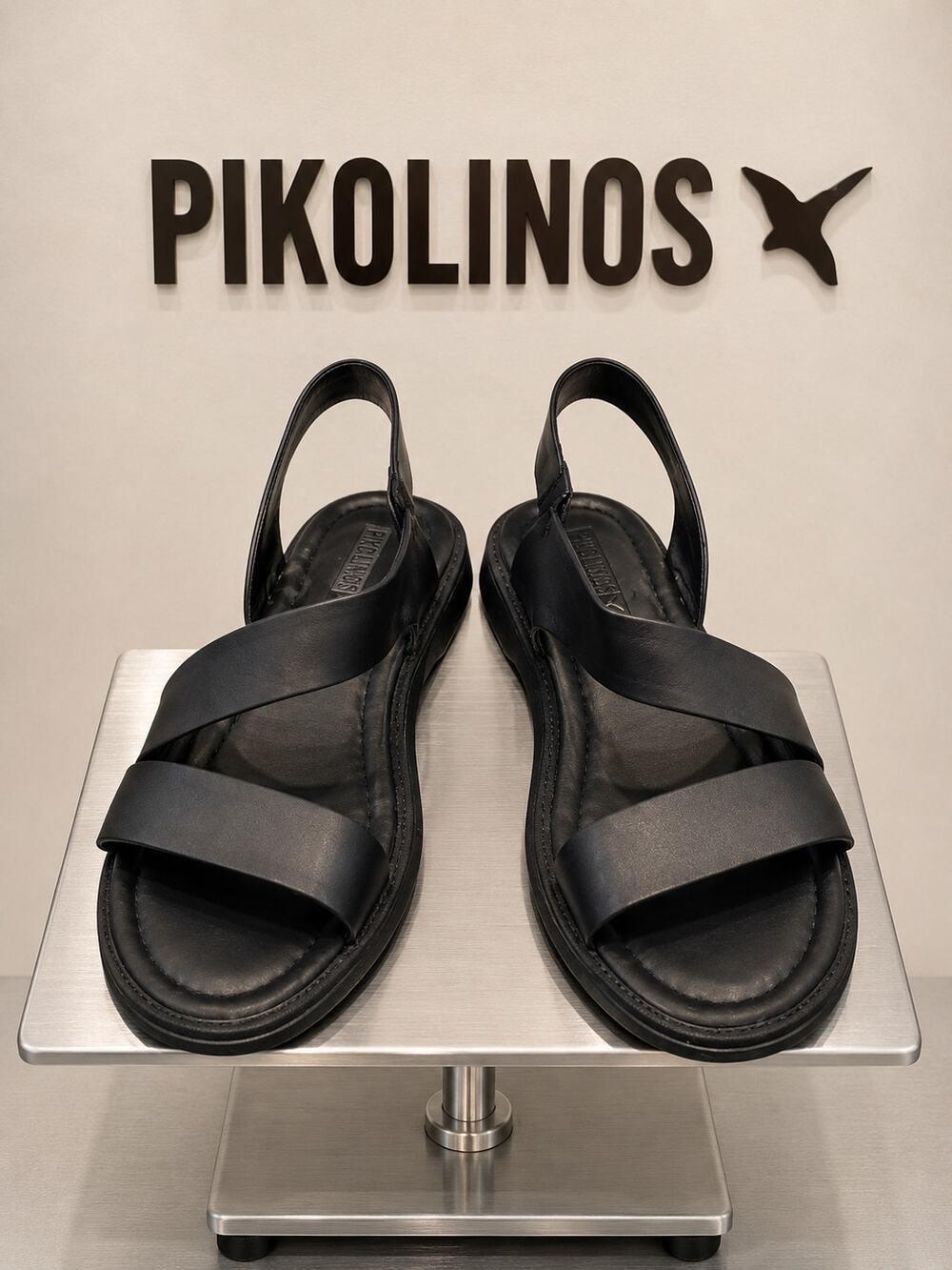 Pikolinos Black Leather Two Strap Slingback Flat Sandals EU 40 US 9.5-10